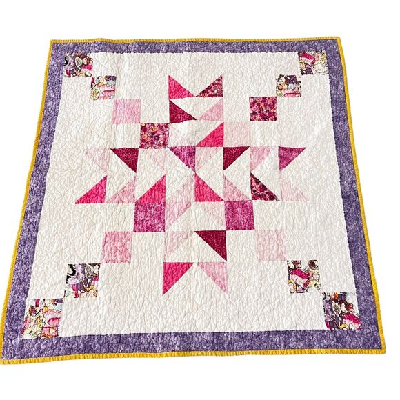 Handmade Other - Handmade Girls Baby Kids Quilt Lovey 8 Point Star Yellow Pink Purple 40x41 Clean